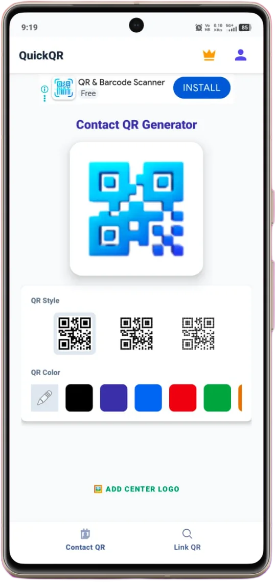 QuickQR contact and link QR generator app